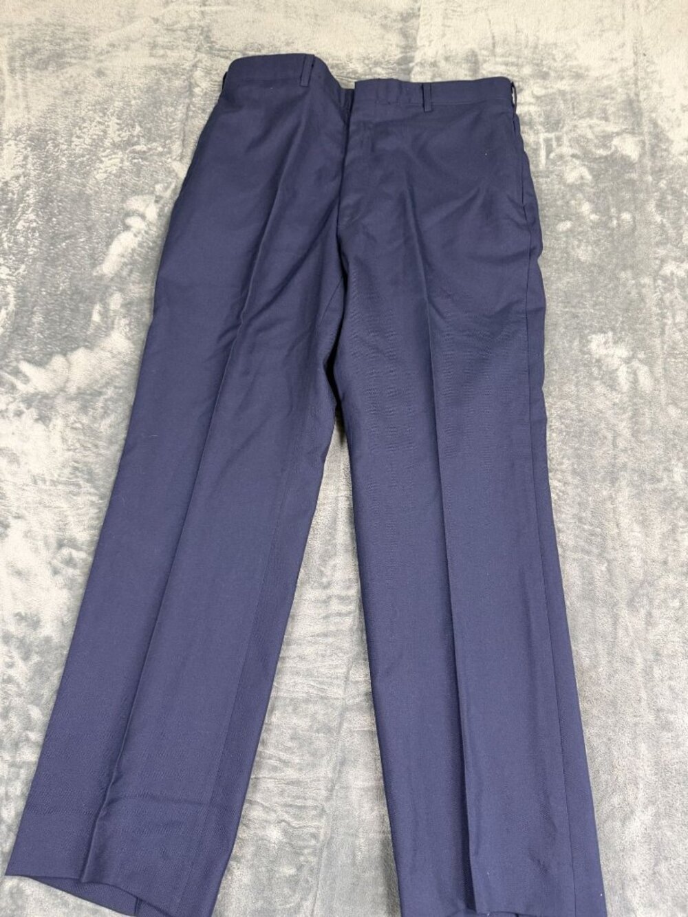 DSCP Navy Blue Dress Pants 37R Polyester Blend Mens Flat Front Slacks